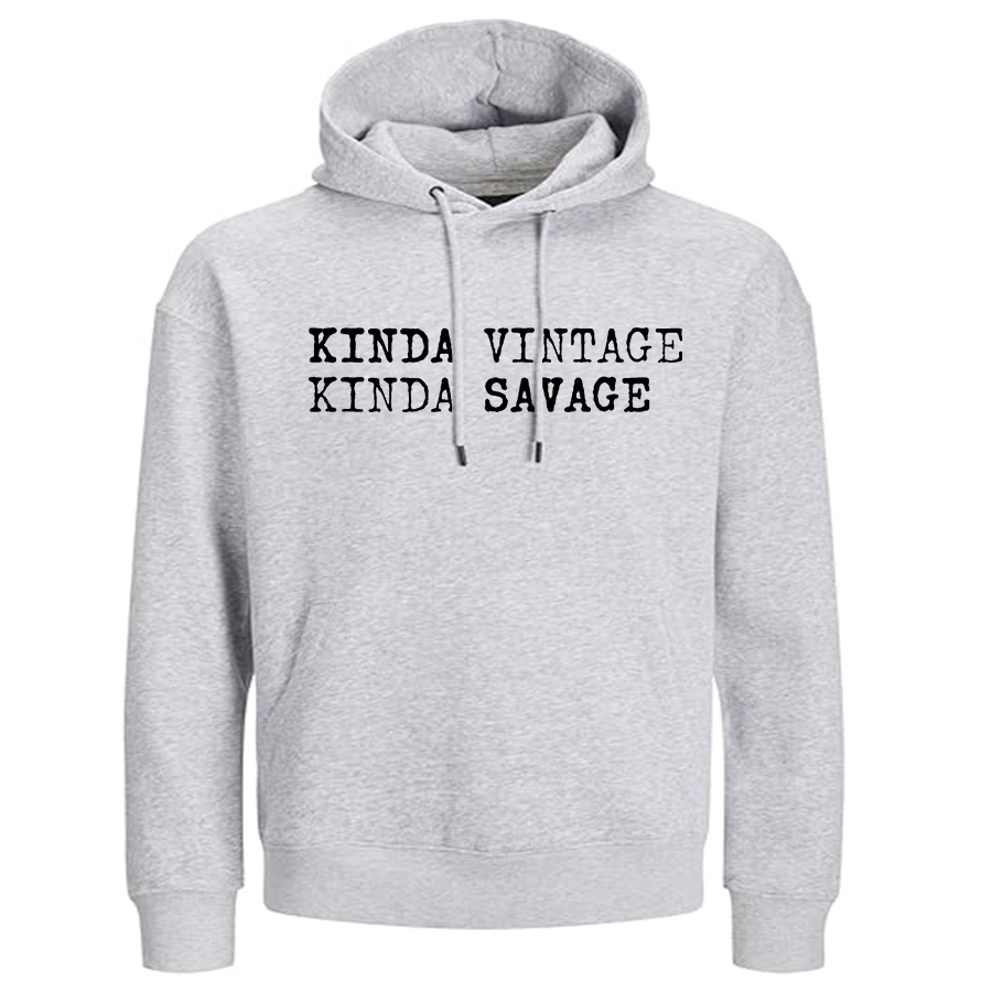 Kinda Vintage Kinda Savage Printed Unisex Heavyweight Hoodie with Drawstring