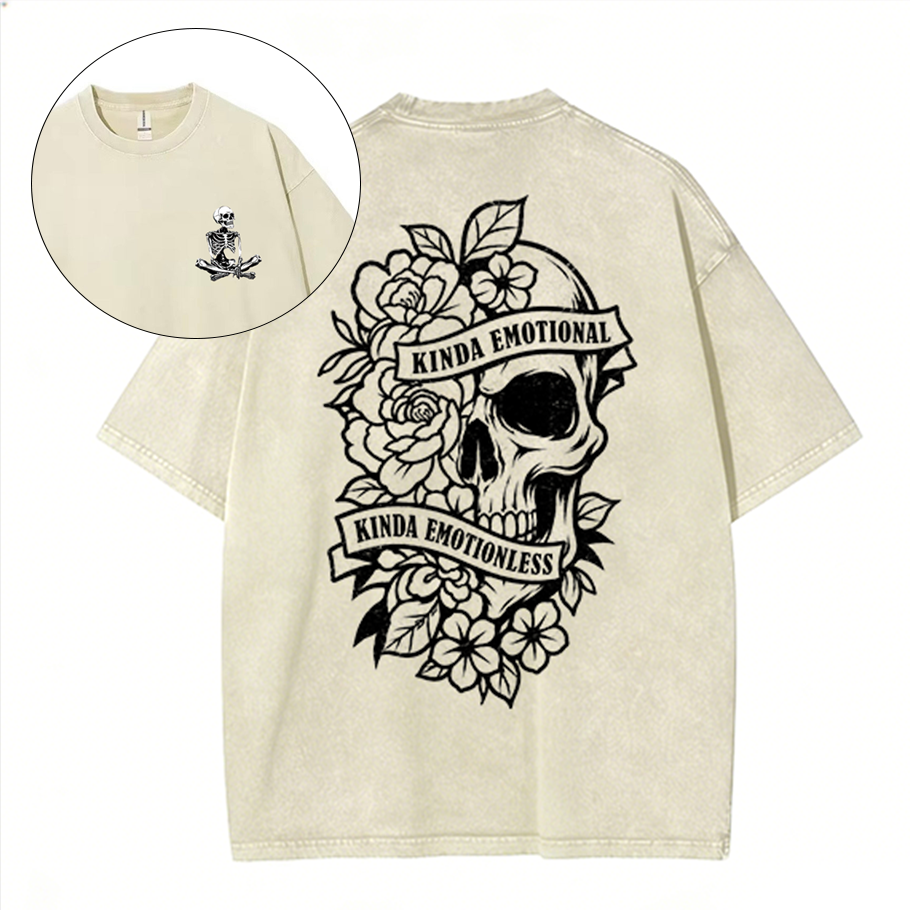 Floral Skeleton Heritage Graphic Printed Unisex Washed T-Shirt Image - 4