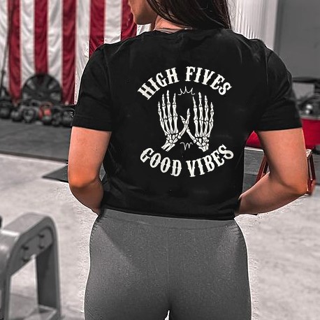 High Five Good Vibes Skull Printed Women's T-shirt