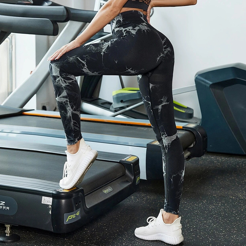 Fitness Exercise High Waist Black Tie-dye Yoga Pants-traneing