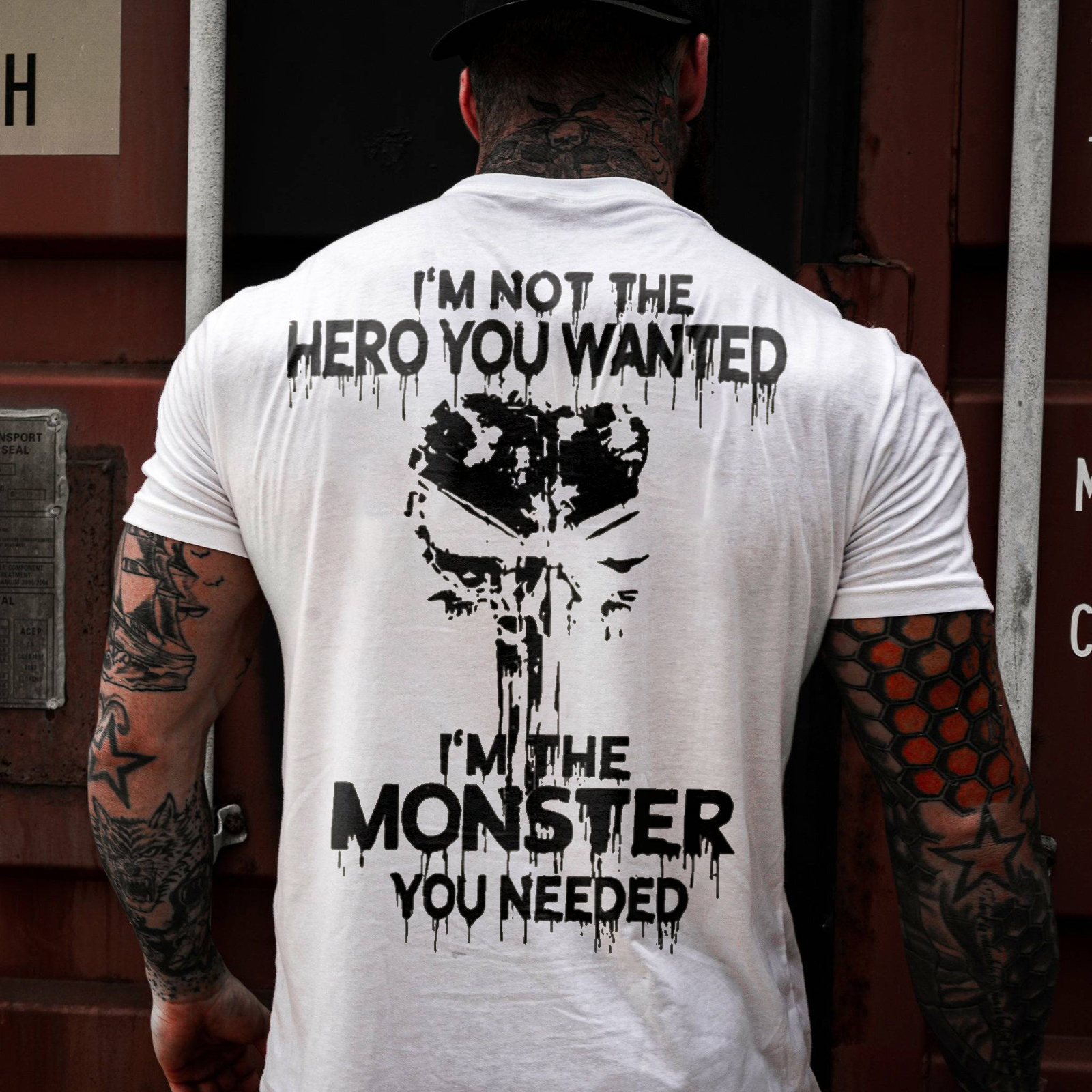 I'm Not the Hero You Wanted Anti-Hero Skull Vigilante Distressed Dripping Grunge Men's Cotton Graphic T-Shirt