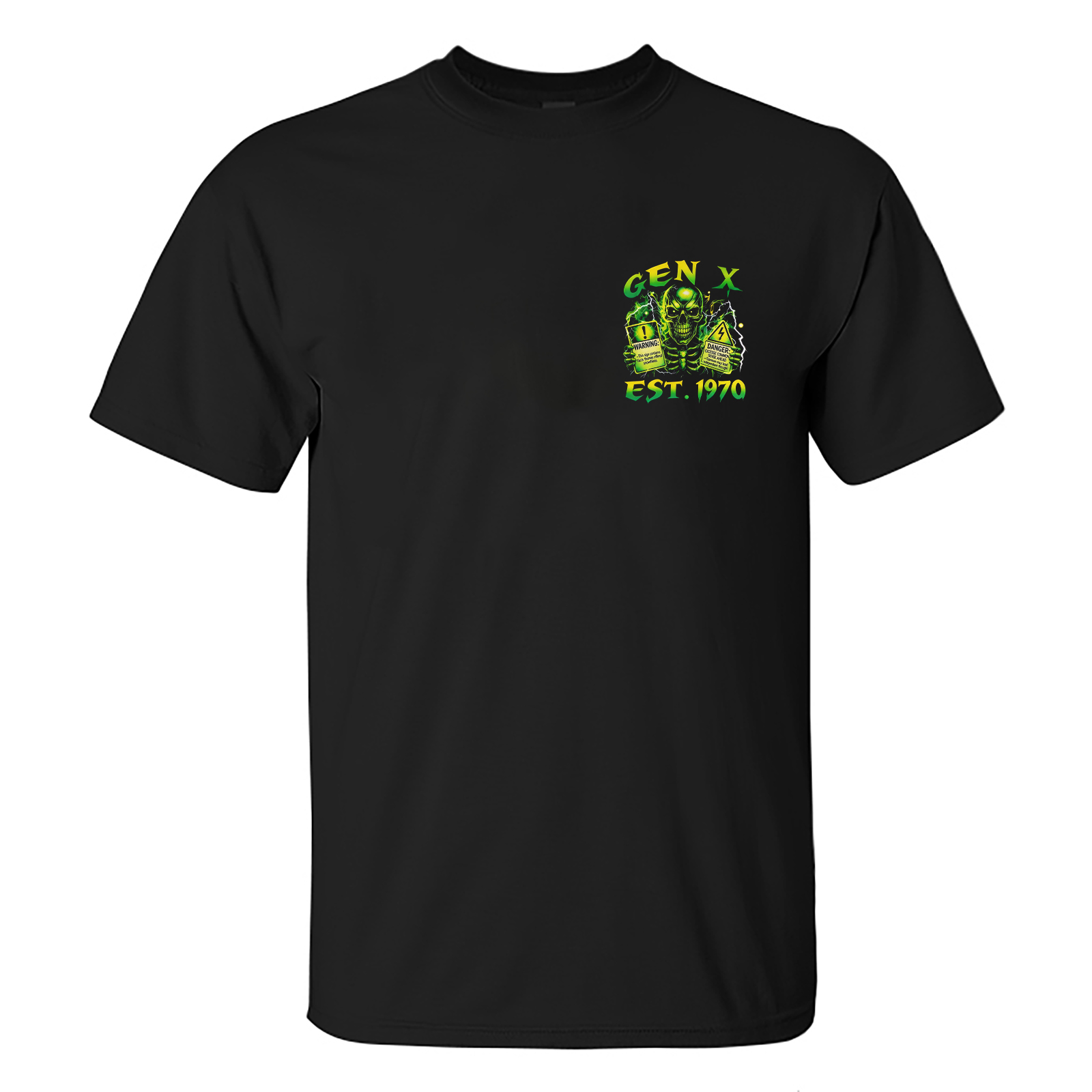 Back in My Day Biohazard Skull Warning-Label Sarcastic Slogan Distressed Heavy-Metal GENX Men's Cotton Graphic T-Shirt