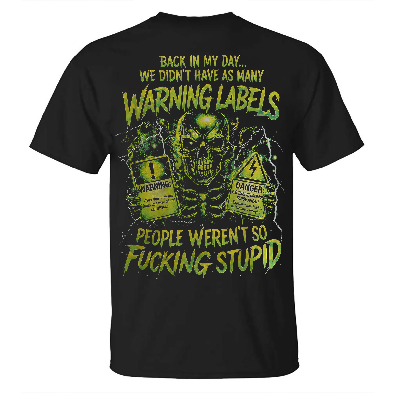 Back in My Day Biohazard Skull Warning-Label Sarcastic Slogan Distressed Heavy-Metal GENX Men's Cotton Graphic T-Shirt