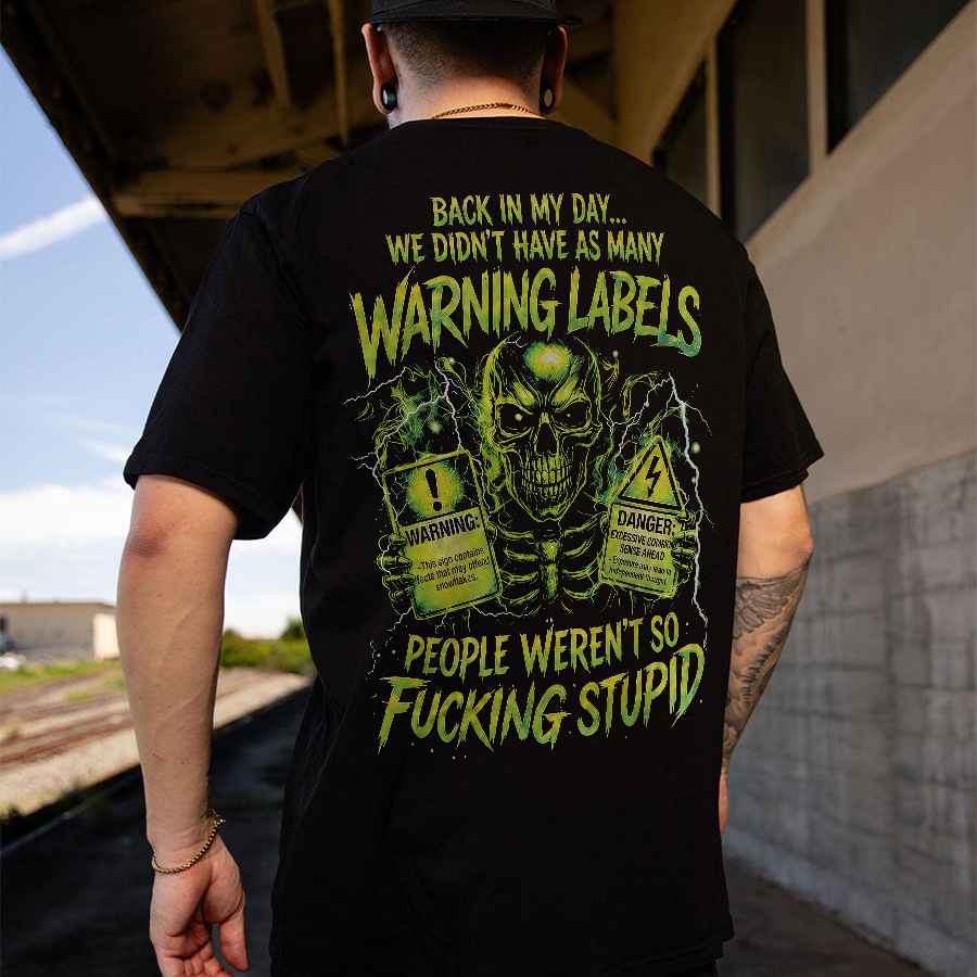 Back in My Day Biohazard Skull Warning-Label Sarcastic Slogan Distressed Heavy-Metal GENX Men's Cotton Graphic T-Shirt