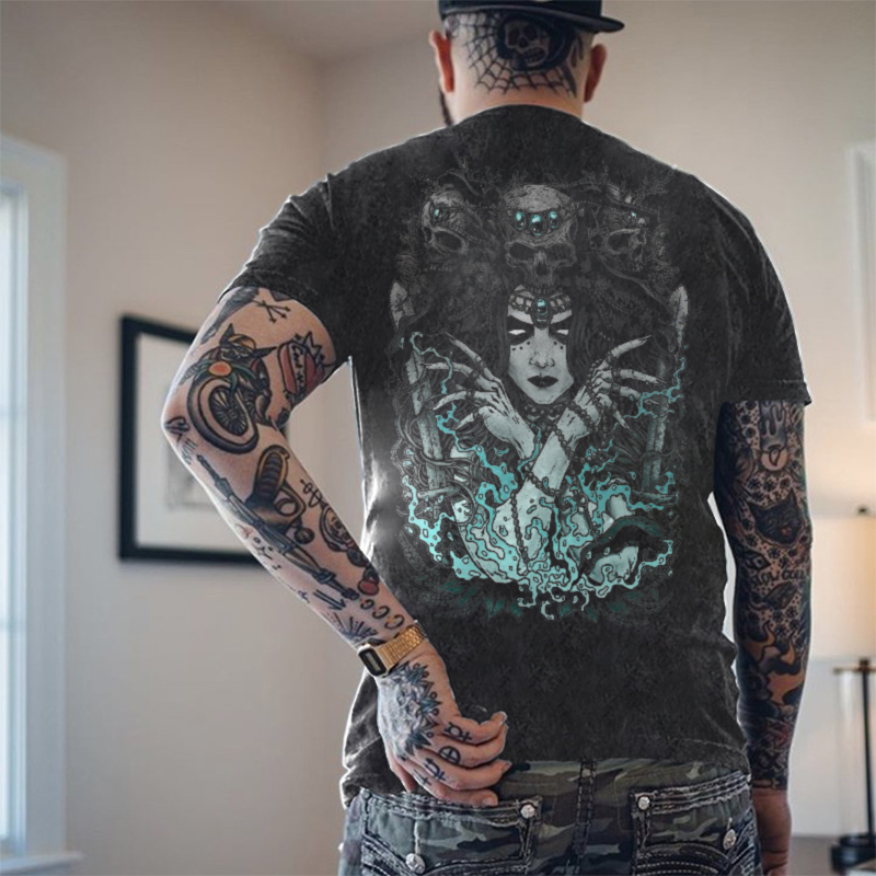  Men's Casual Evil Medusa Printed T-shirt-Ranbybox