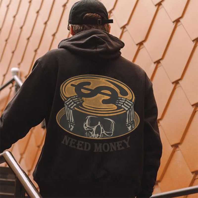 Need Money Skull Printed Casual Men's Hoodie-Ranbybox