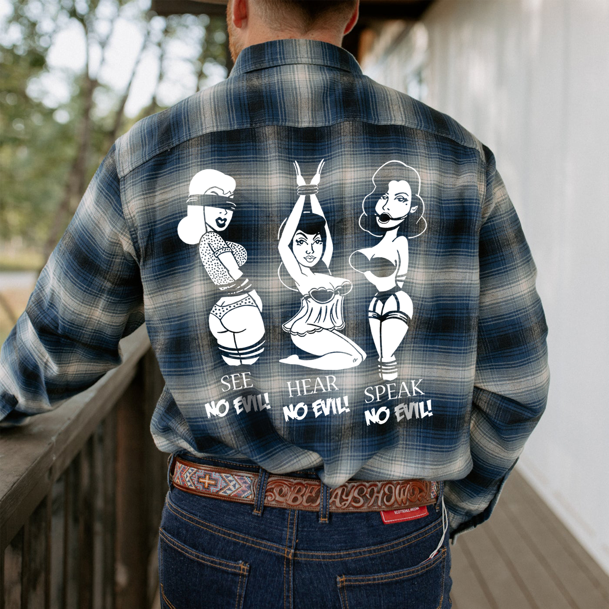 See No Evil! Hear No Evil! Speak No Evil! Flannel  Shirt-Ranbybox