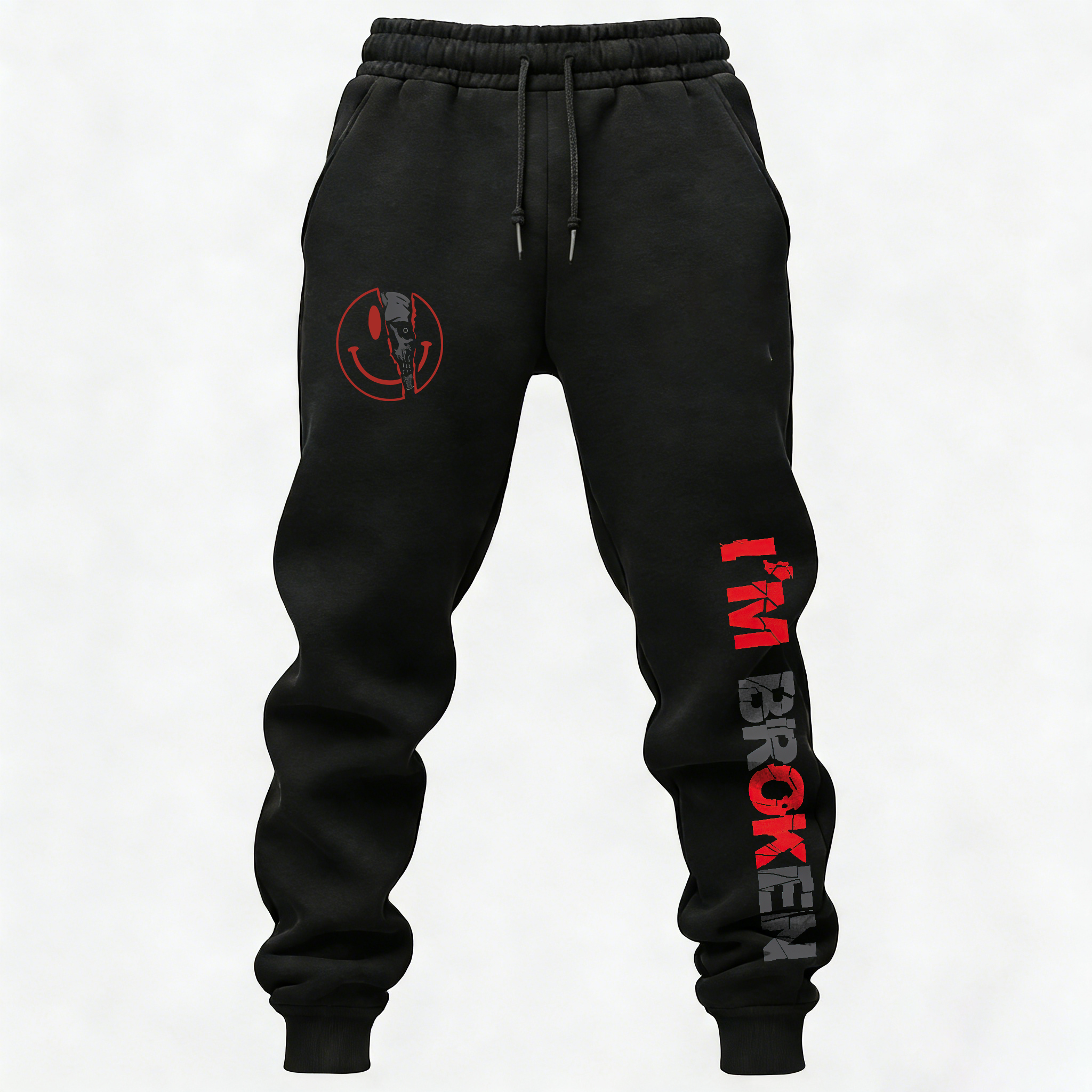 I'm Ok I'm Broken Print Men's Fleece-lined Sweatpants Image - 1