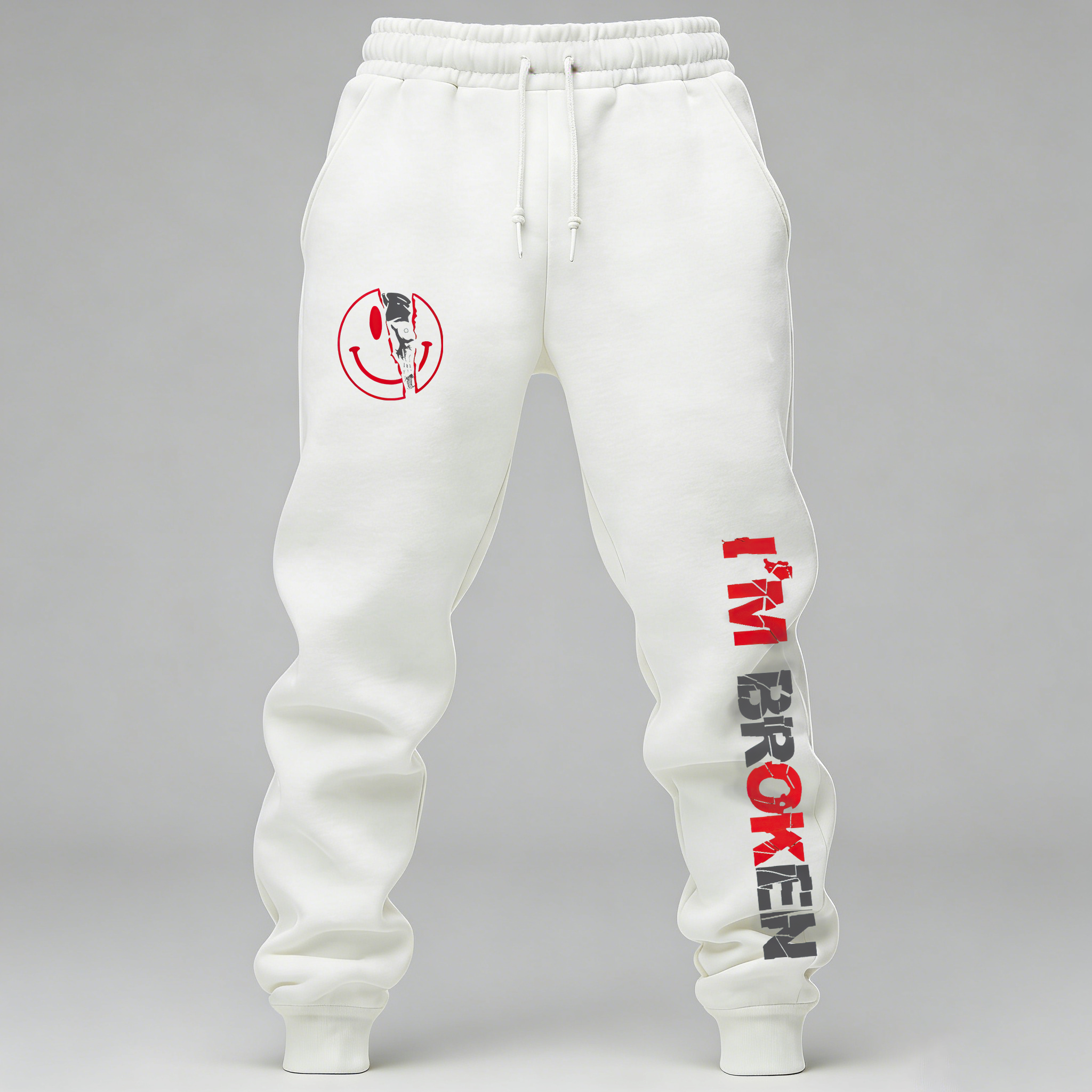 I'm Ok I'm Broken Print Men's Fleece-lined Sweatpants Image - 2