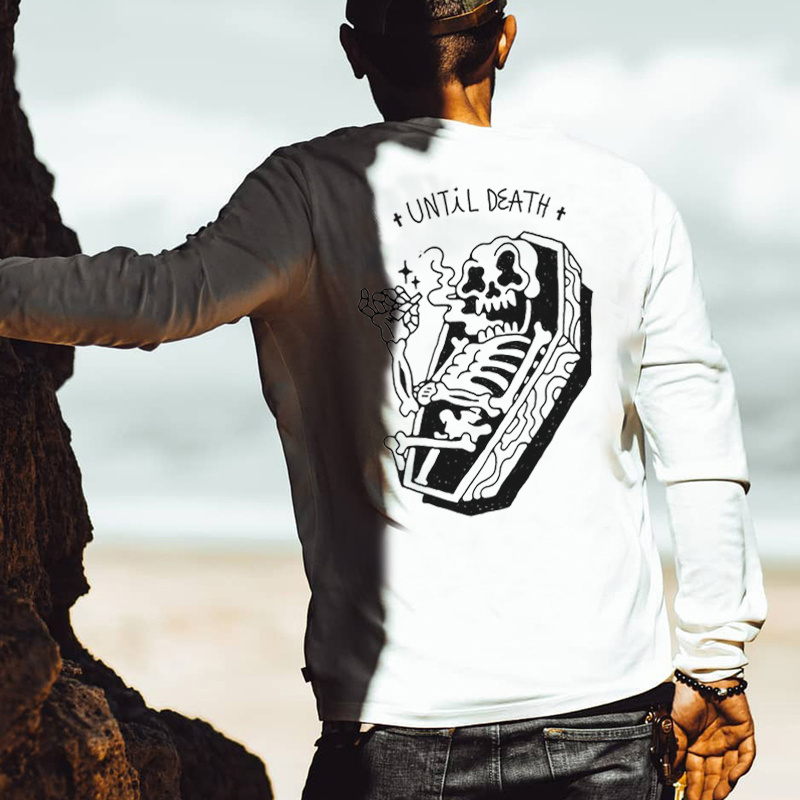 Until Death Skeleton Lies In A Coffin Printed Men's Long-sleeved T-shirt-Ranbybox