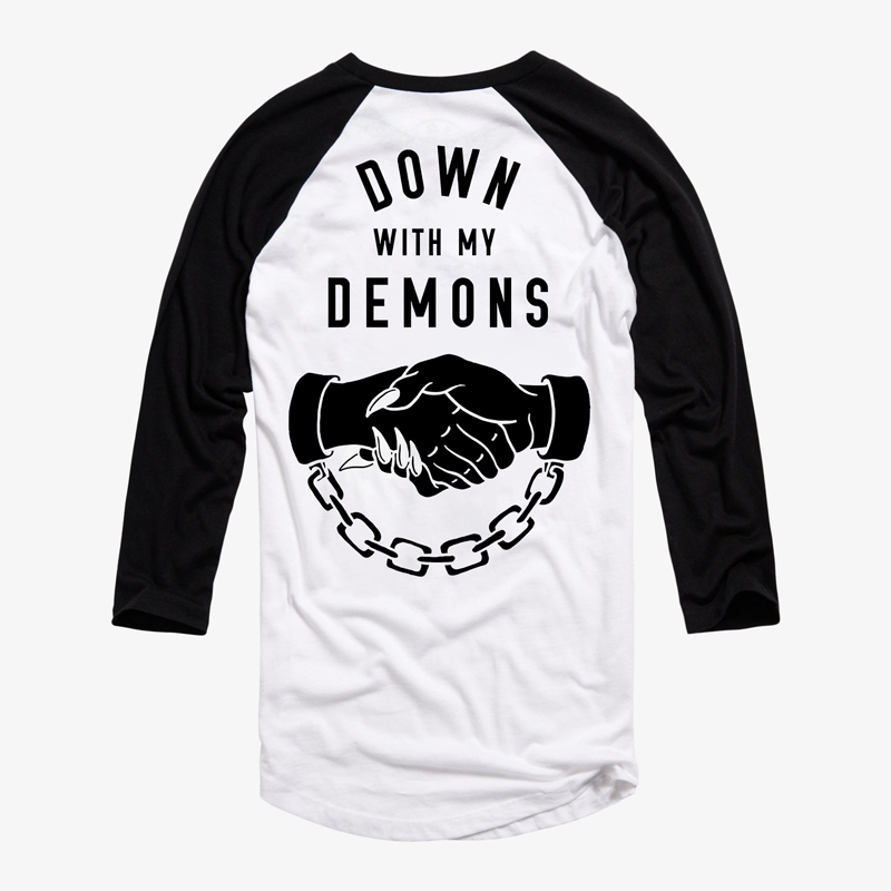  Color-stitching Shake Hands Down With My Demons Printed T-shirt-Ranbybox