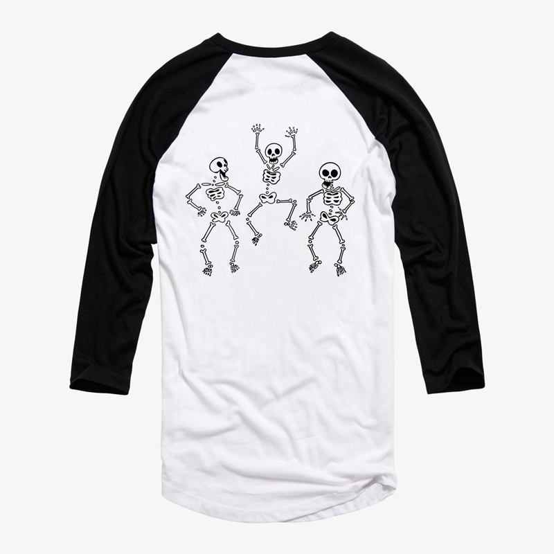  Happy Skeleton Printed Long-Sleeve Men's T-shirt-Ranbybox