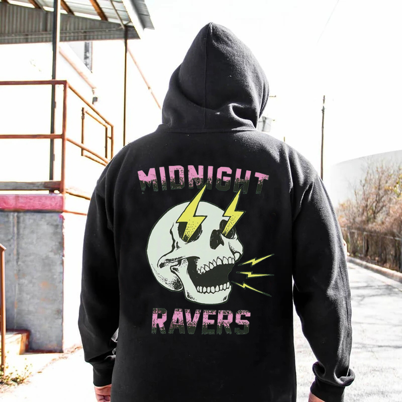  Midnight Ravers Evil Skull Printed Hoodie-Ranbybox