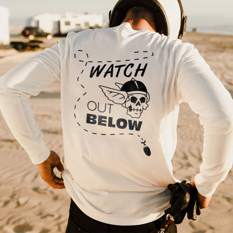 Watch Out Below Skull Printed Long-sleeved Men's T-shirt-Ranbybox