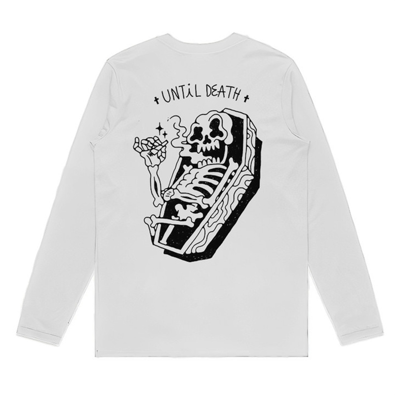  Until Death Skeleton Lies In A Coffin Printed Men's Long-sleeved T-shirt-Ranbybox
