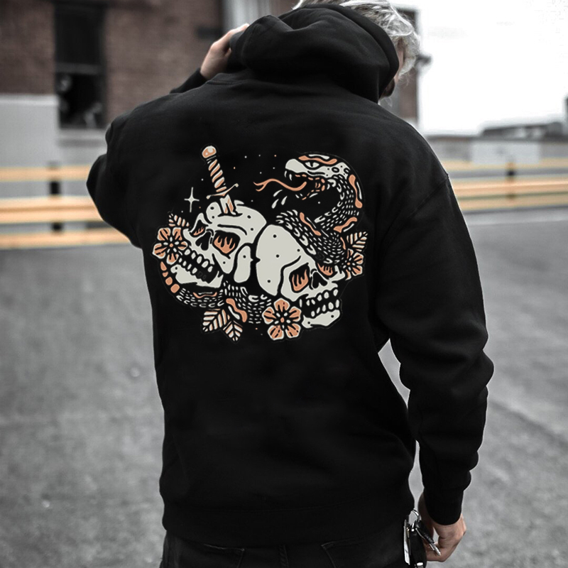  Skulls And Snake Devil Printed Hoodie-Ranbybox