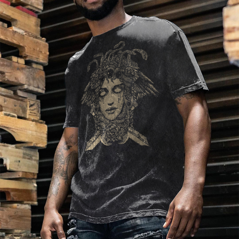  Men's Comfortable Medusa Printed Casual T-shirt-Ranbybox