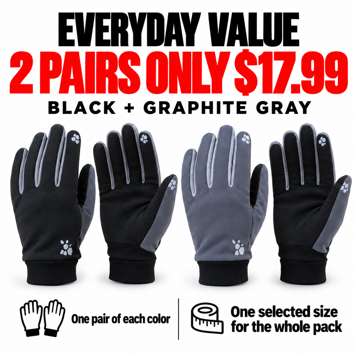 Two pairs for $17.99: Black and Graphite Gray.