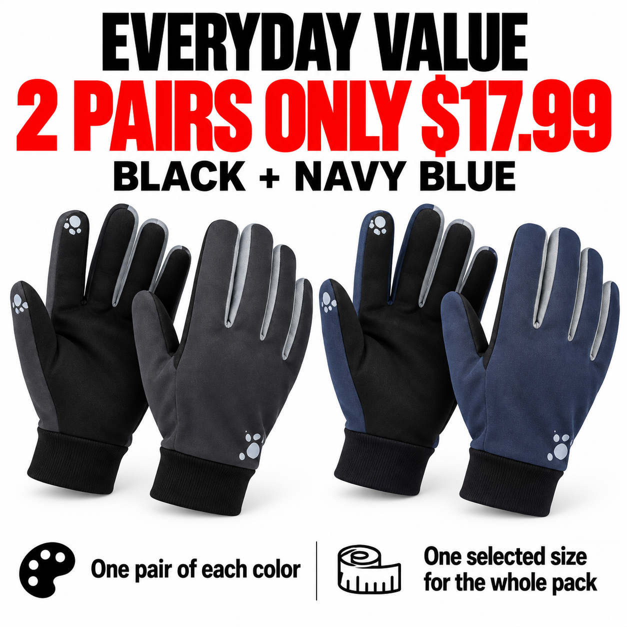 Two pairs for $17.99: Black and Navy Blue.