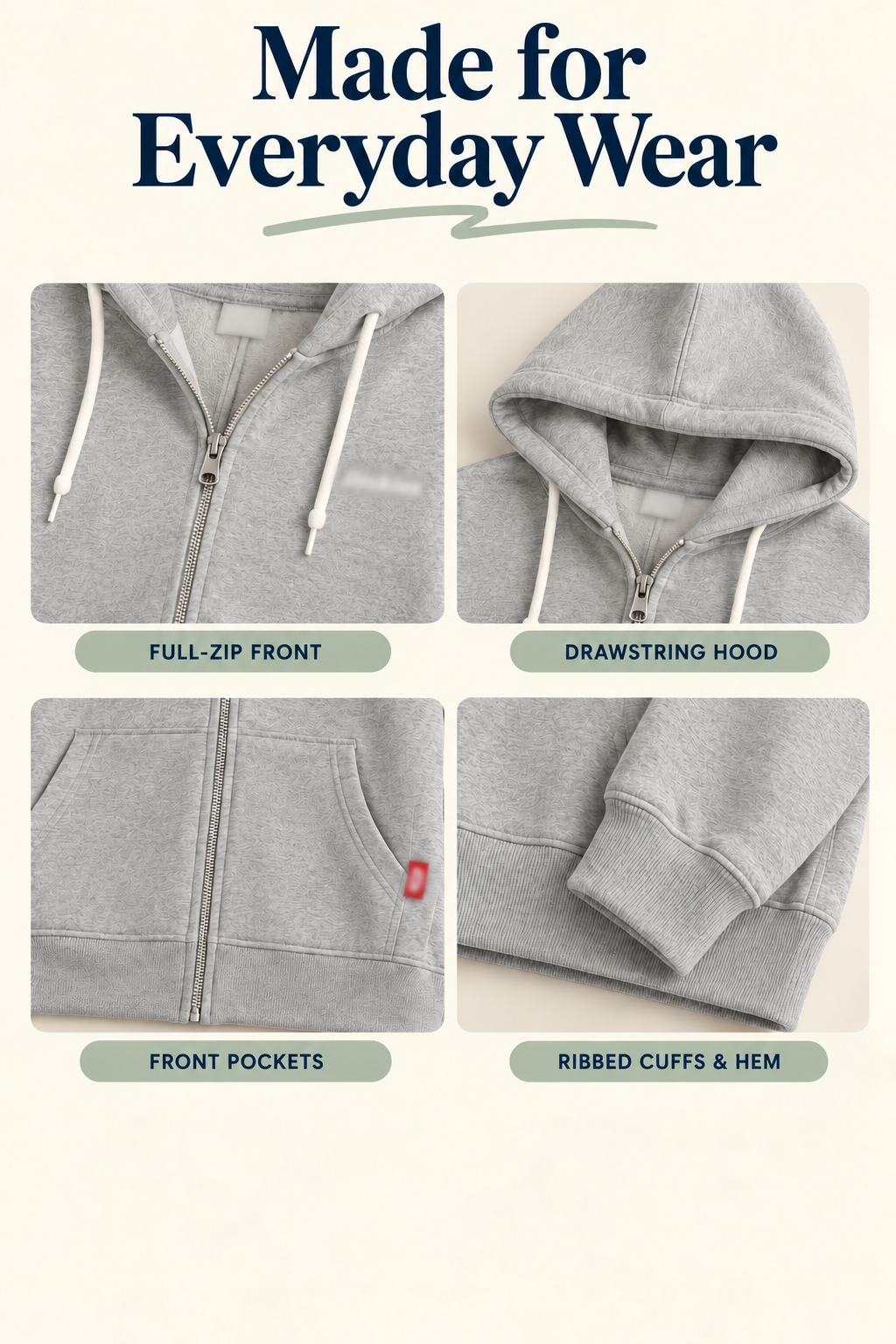 details — five-color zip hoodie bundle