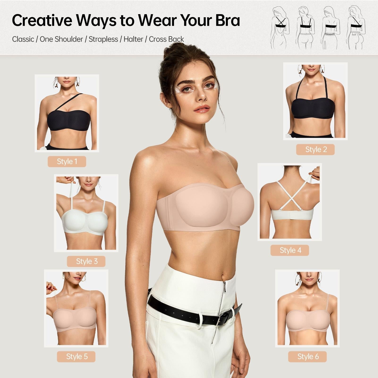 🔥 CLEARANCE SPECIAL – 5 FOR ONLY $23.99! Women’s Strapless Wireless Push-Up Bras – Non-Slip & Seamless Comfort