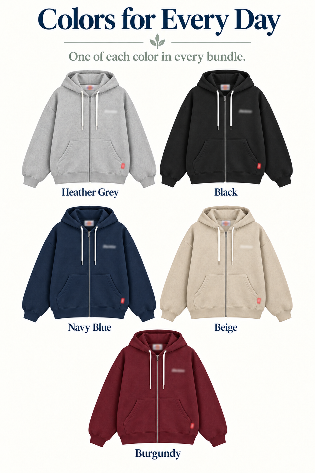colors — five-color zip hoodie bundle