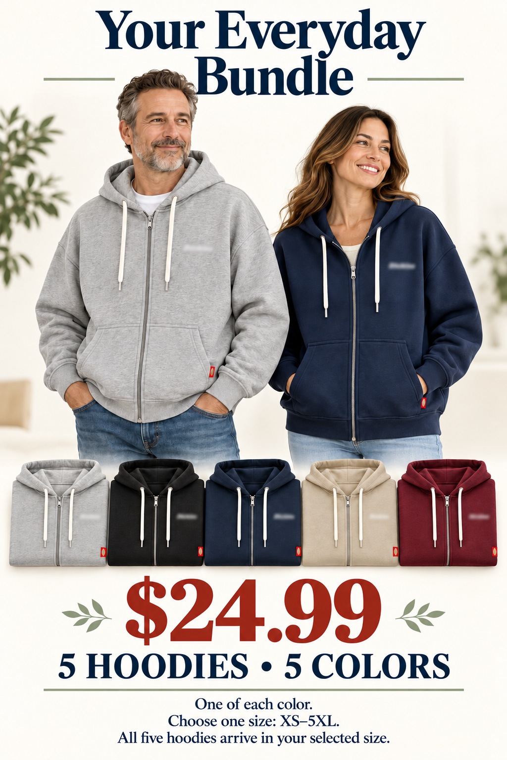 order — five-color zip hoodie bundle