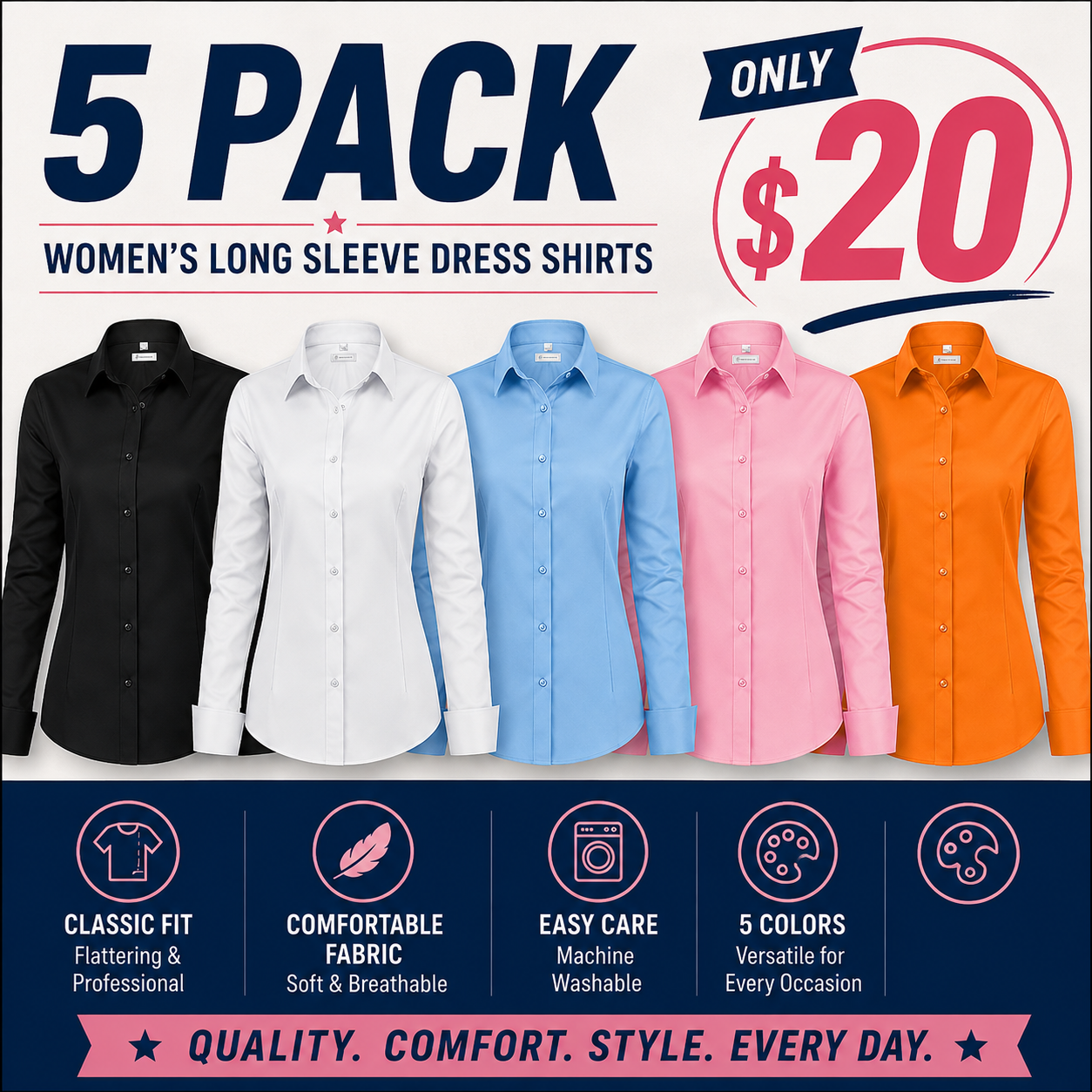 💚 LIMITED-TIME CLEARANCE ⚡ 10 FOR ONLY $26.99! Women’s Classic-Fit Dress Shirts – Elegant Everyday Button-Down Tops