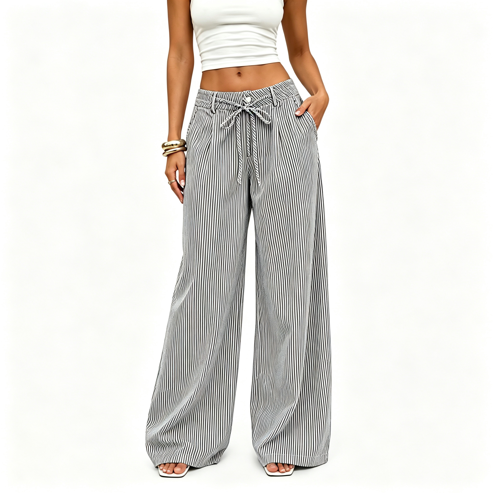 🔥 8 FOR ONLY $25.99! Women’s Striped Baggy Wide Leg Pants with Pockets – Limited-Time Deal