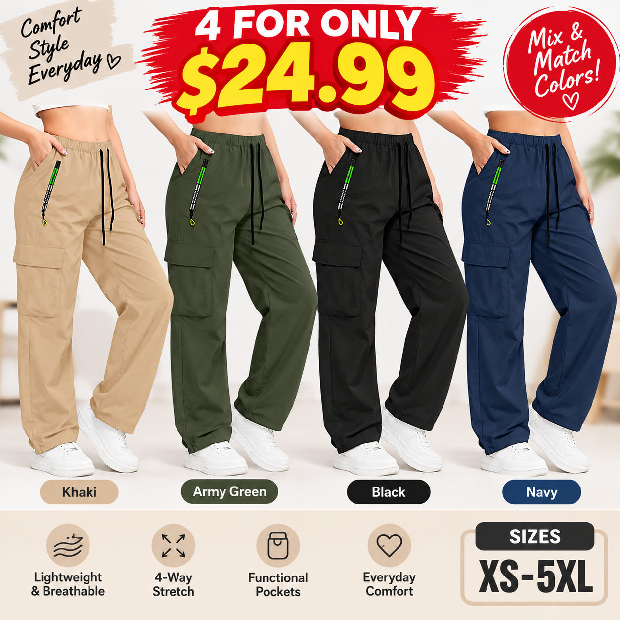 👖 50% RABATT! 💥 Vintage-Cargohose für Damen – Lockere Passform, Taschen & verstellbarer Bund – Ideal für Alltag, Reisen & Outdoor ✨