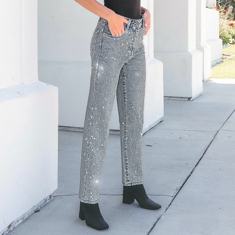 🔥 LIMITED-TIME CLEARANCE ⚡ 6 FOR ONLY $26.99! Women’s Rhinestone-Embellished Straight-Leg Jeans – Clearance Special