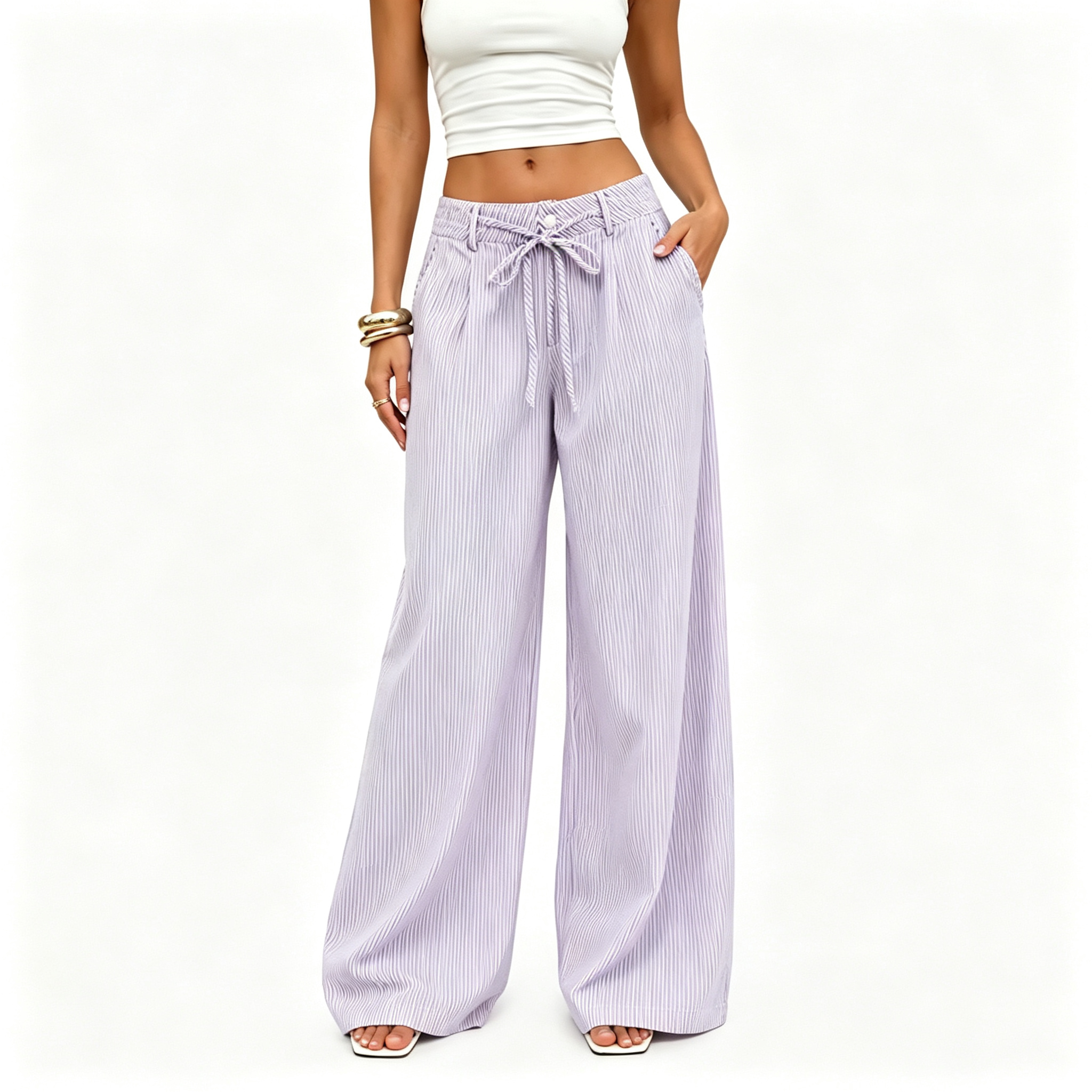 🔥 8 FOR ONLY $25.99! Women’s Striped Baggy Wide Leg Pants with Pockets – Limited-Time Deal