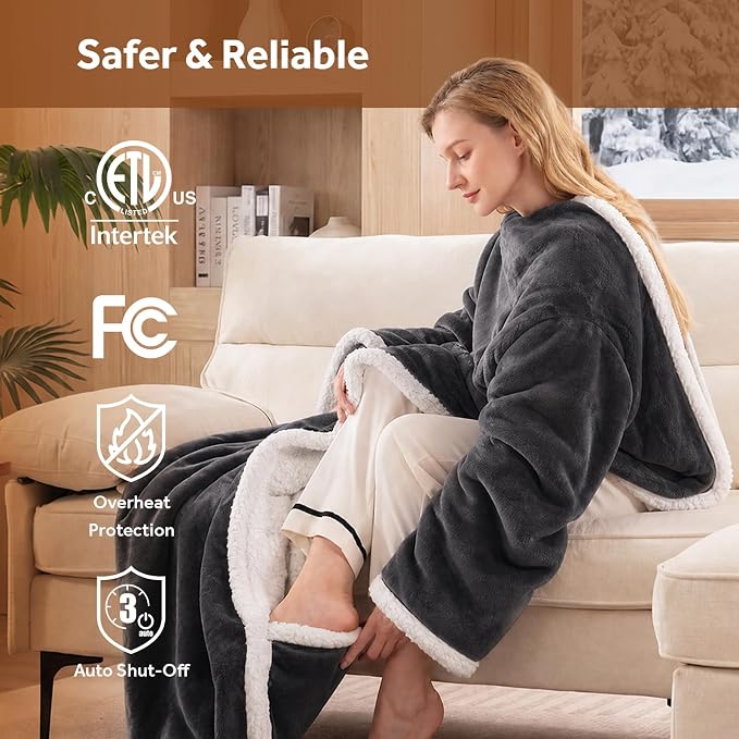 🔥 12 FOR ONLY $29.99! Heated Sherpa Wrap with Foot Pocket – Cozy Warmth, Overheat Protection & Auto Shut-Off