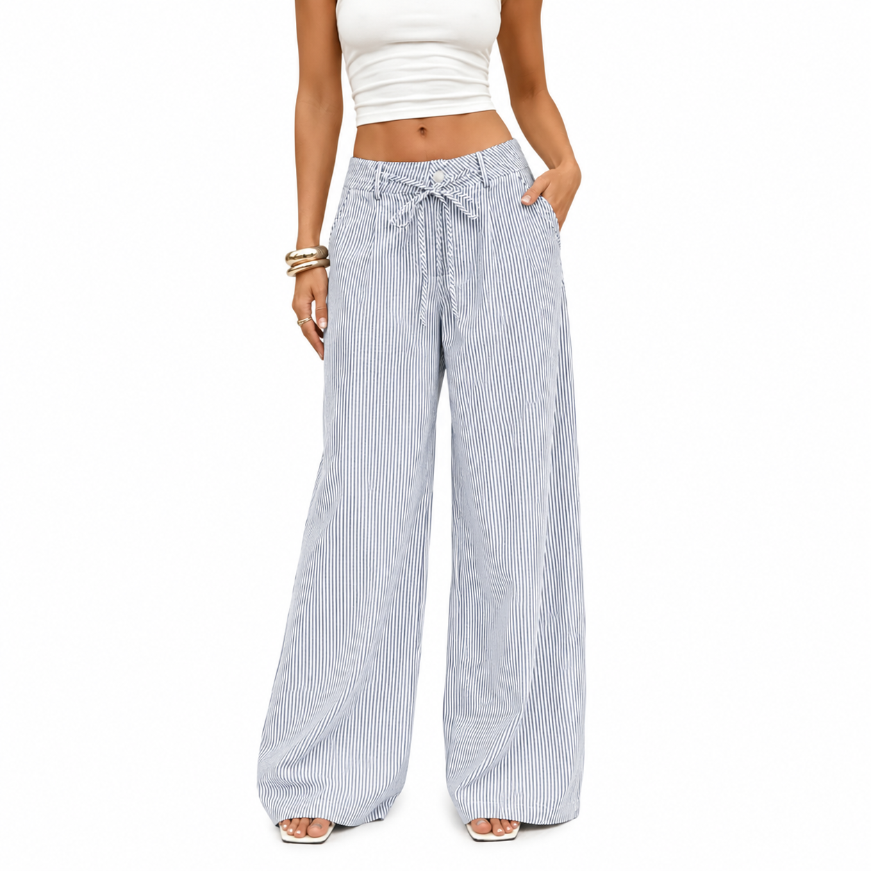 🔥 8 FOR ONLY $25.99! Women’s Striped Baggy Wide Leg Pants with Pockets – Limited-Time Deal