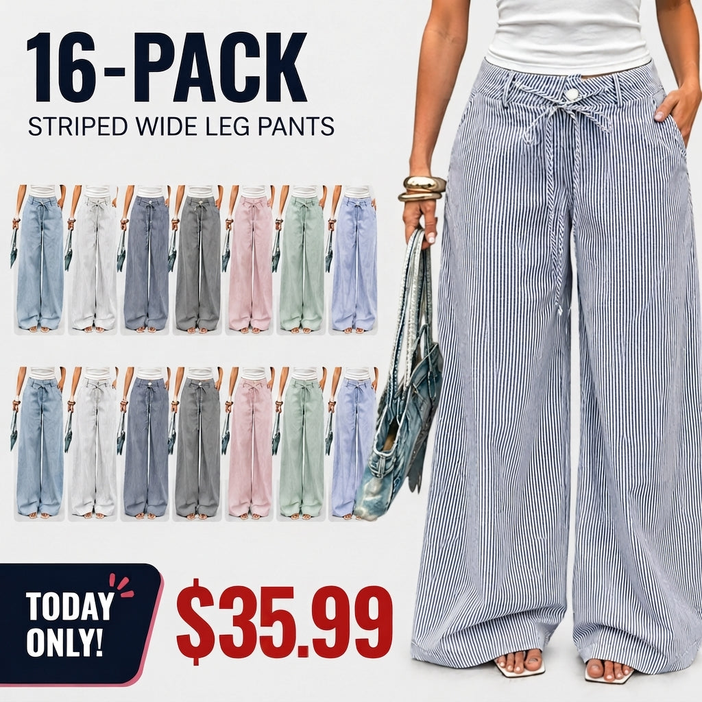 🔥 8 FOR ONLY $25.99! Women’s Striped Baggy Wide Leg Pants with Pockets – Limited-Time Deal