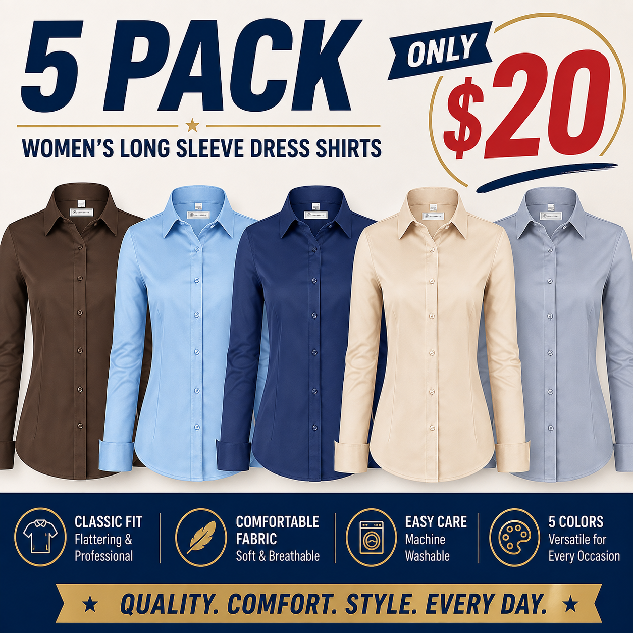💚 LIMITED-TIME CLEARANCE ⚡ 10 FOR ONLY $26.99! Women’s Classic-Fit Dress Shirts – Elegant Everyday Button-Down Tops