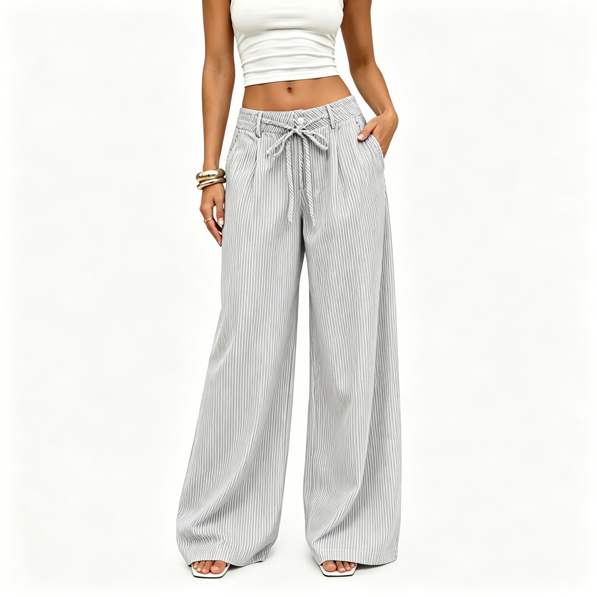 🔥 8 FOR ONLY $25.99! Women’s Striped Baggy Wide Leg Pants with Pockets – Limited-Time Deal