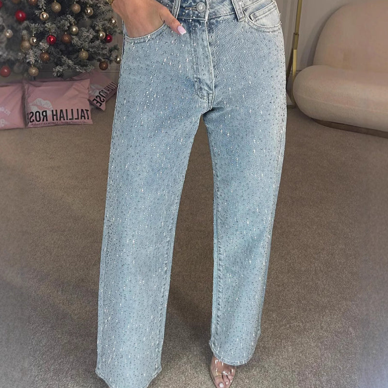 🔥 LIMITED-TIME CLEARANCE ⚡ 6 FOR ONLY $26.99! Women’s Rhinestone-Embellished Straight-Leg Jeans – Clearance Special