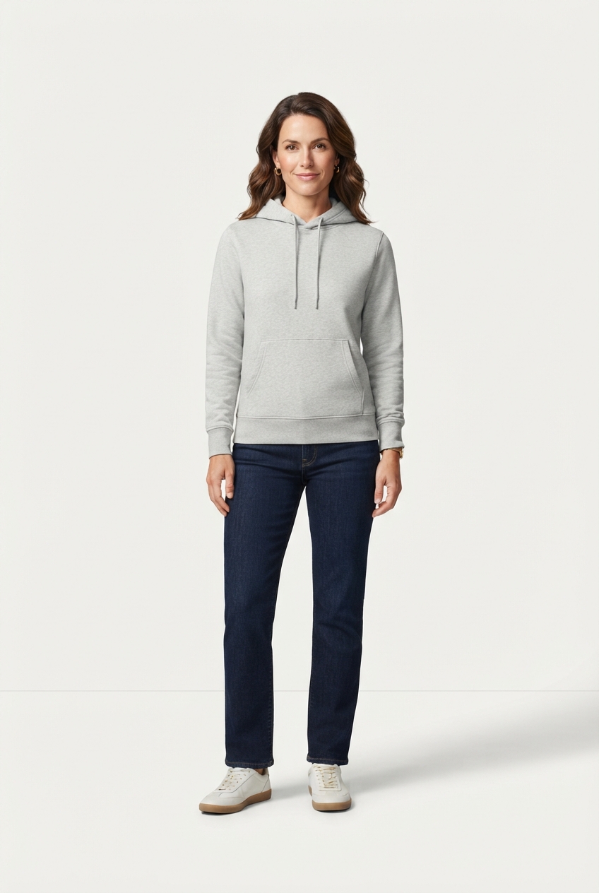 Light grey oversized hoodie on model