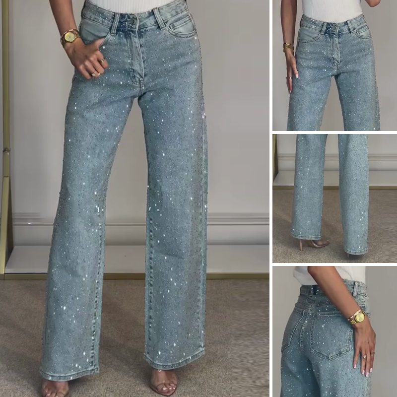 🔥 LIMITED-TIME CLEARANCE ⚡ 6 FOR ONLY $26.99! Women’s Rhinestone-Embellished Straight-Leg Jeans – Clearance Special