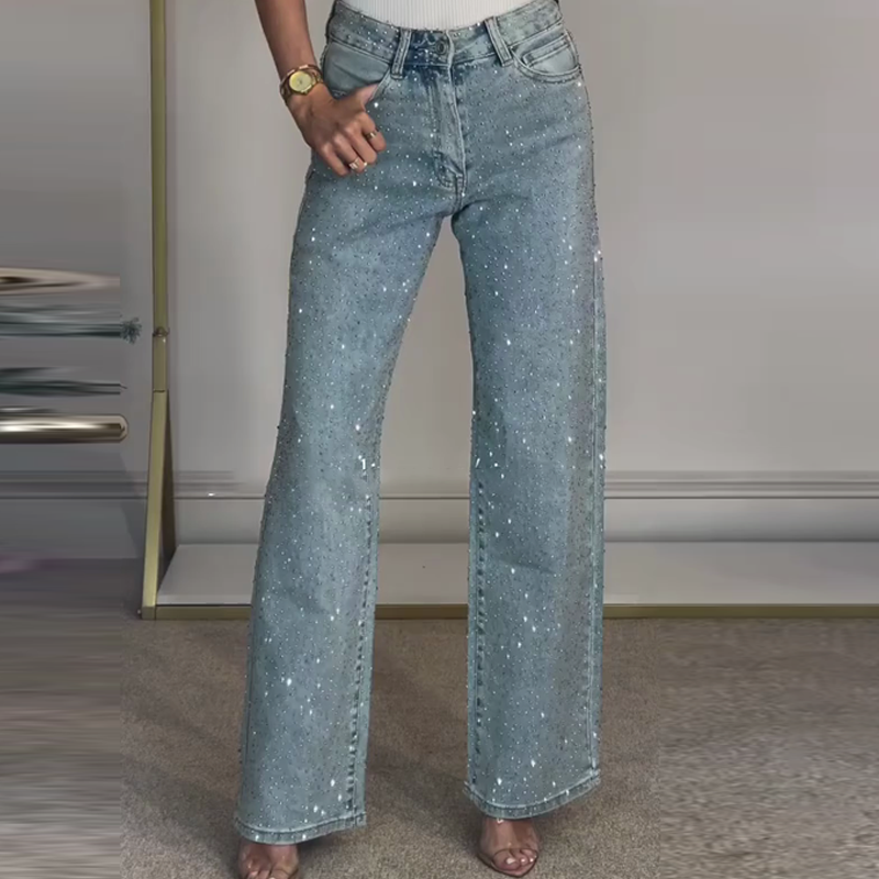 🔥 LIMITED-TIME CLEARANCE ⚡ 6 FOR ONLY $26.99! Women’s Rhinestone-Embellished Straight-Leg Jeans – Clearance Special
