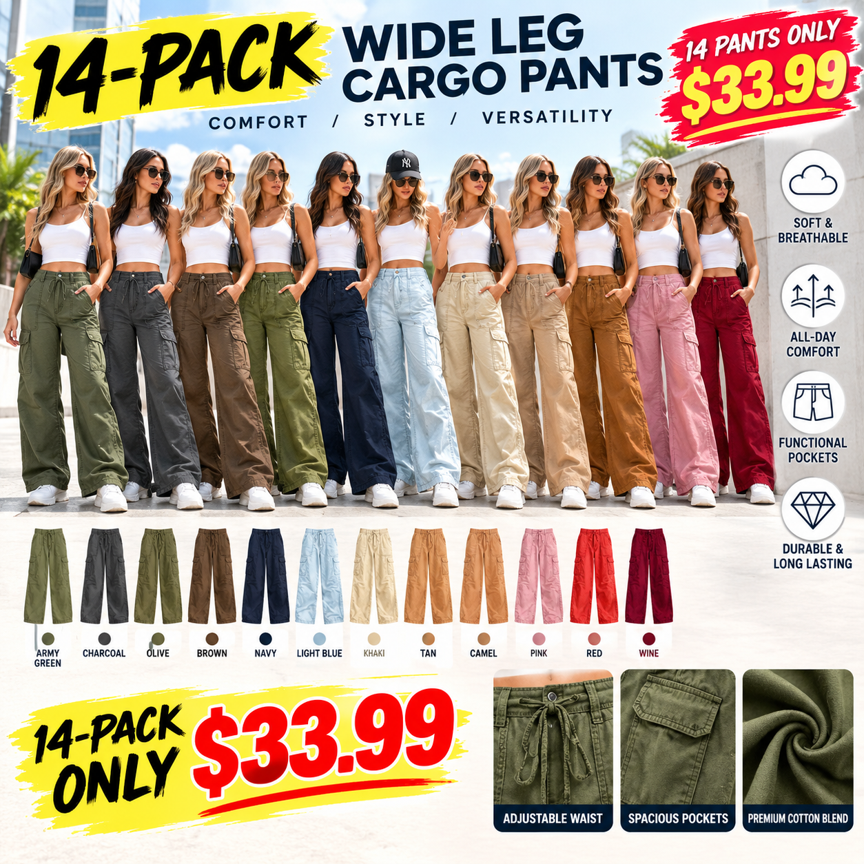💚 FINAL SALE ⚡ 8 FOR ONLY $24.99! Women’s High-Stretch Mid-Rise Straight Leg Pants – Comfortable Everyday Fit