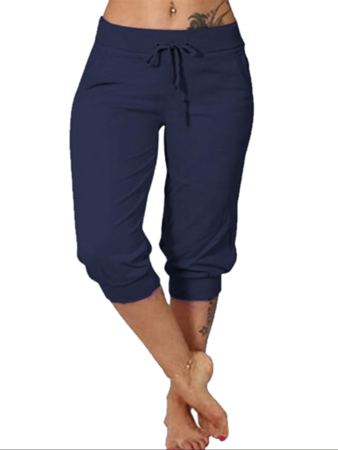 [Plus Size] Solid Color Minimalist Capri Pants, Casual Chic Comfy Fit Capri Trousers for Daily Wear, Women's Bottoms for Summer