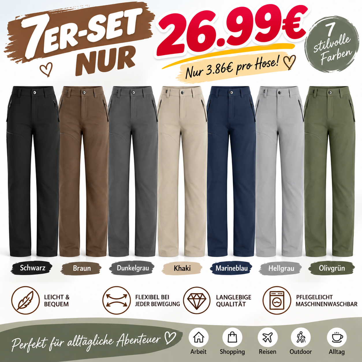 🔥 7 STÜCK FÜR NUR 26,99 €! Trelovia Damen-Outdoorhose mit Stretch – leicht, flexibel und wasserabweisend
