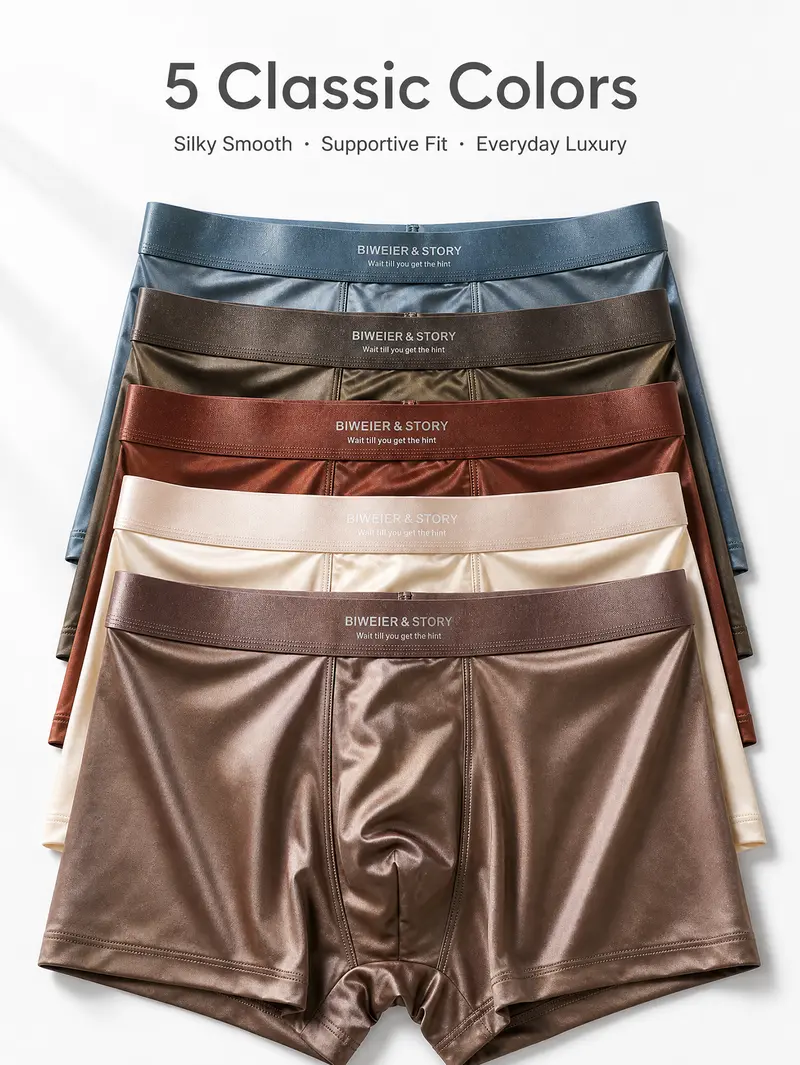 BIWEIER Men’s Smooth Satin Underwear Set - Plain, Elastic Waist, Breathable Fabric Boxer Shorts, Soft Casual Style, Suitable for Home & Vacation Menswear Socks
