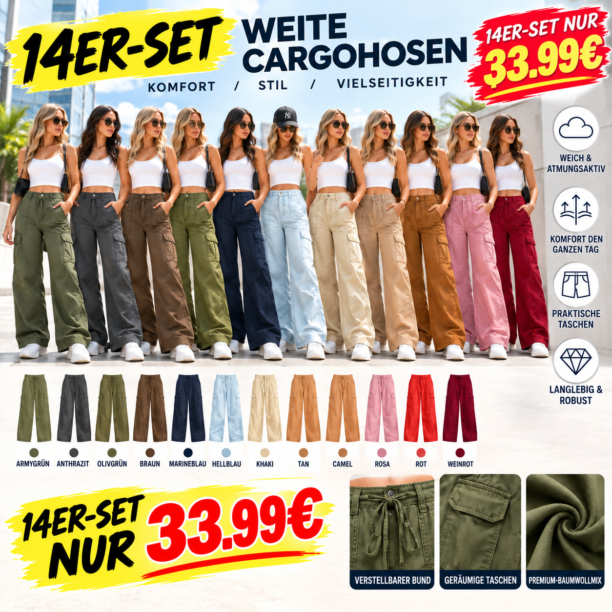 🔥 8 Hosen für nur 24,99 € – Damenhose mit hoher Elastizität, mittelhohem Bund und geradem Bein.