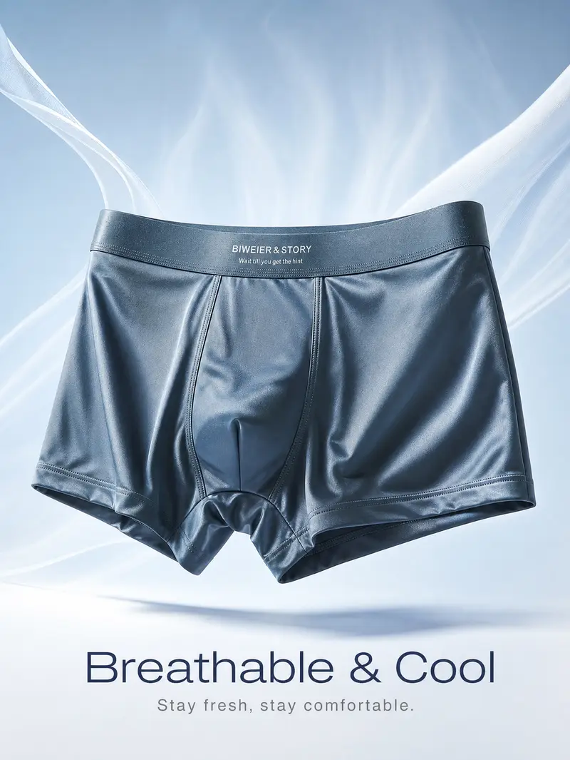BIWEIER Men’s Smooth Satin Underwear Set - Plain, Elastic Waist, Breathable Fabric Boxer Shorts, Soft Casual Style, Suitable for Home & Vacation Menswear Socks