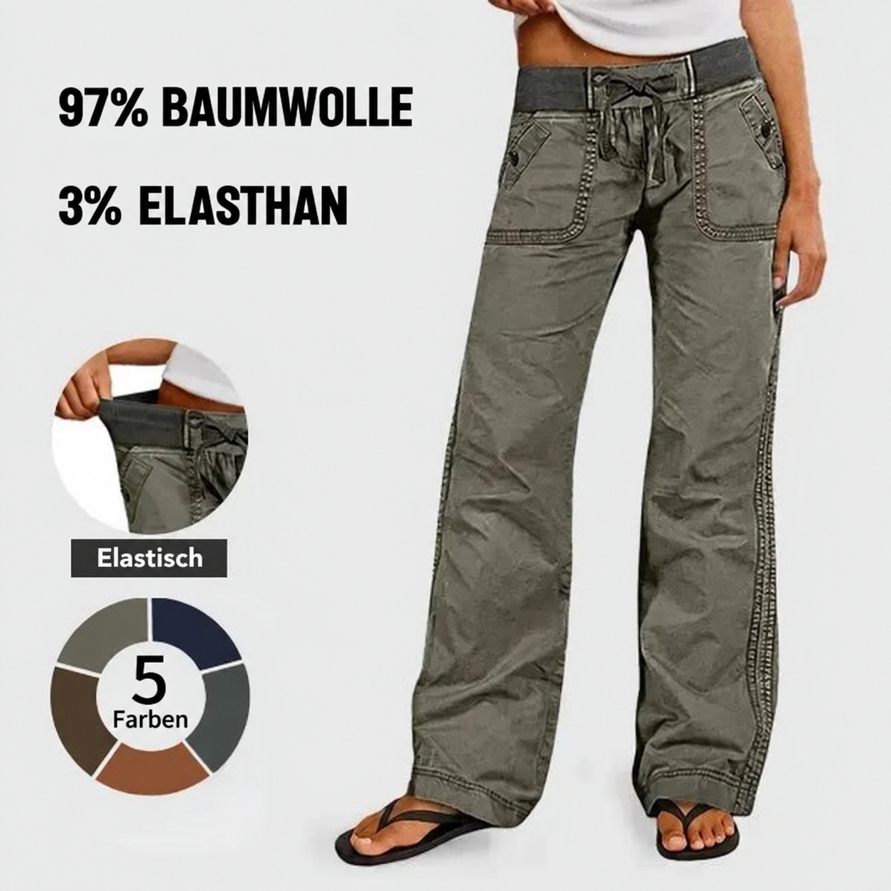 🔥 8 Hosen für nur 24,99 € – Damenhose mit hoher Elastizität, mittelhohem Bund und geradem Bein.