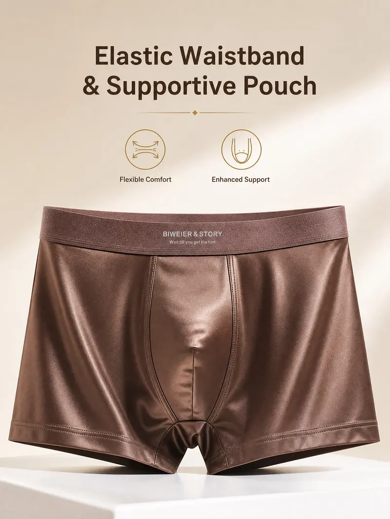 BIWEIER Men’s Smooth Satin Underwear Set - Plain, Elastic Waist, Breathable Fabric Boxer Shorts, Soft Casual Style, Suitable for Home & Vacation Menswear Socks