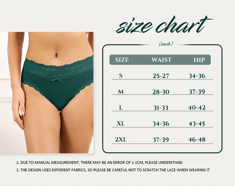 LEVAO 6-Pack Cotton Lace Bikini Underwear for Women, Breathable, Soft, Stretchy, S-XXL